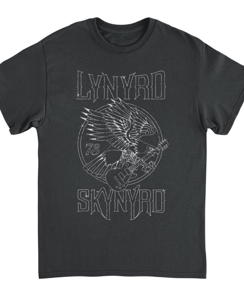 Lynyrd Skynyrd Outlined Eagle Guitar White Black T-Shirt