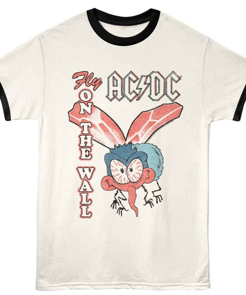 AC/DC Fly on Wall Vintage White Black Ringer T-Shirt