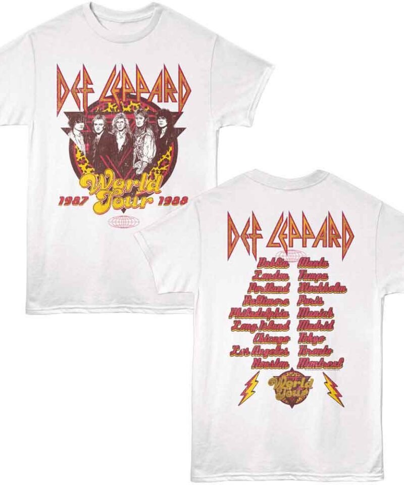 Def Leppard 1987 88 World Tour White Front & Back Print T-Shirt