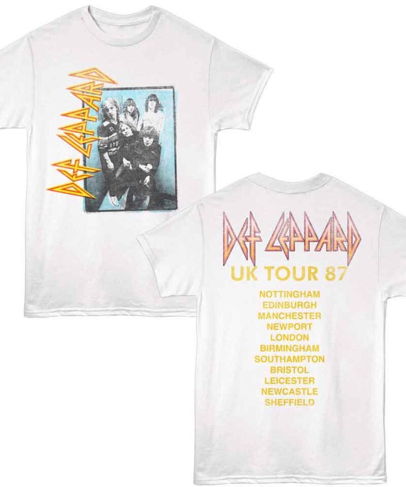 Def Leppard UK Tour 87 White Front & Back Print T-Shirt