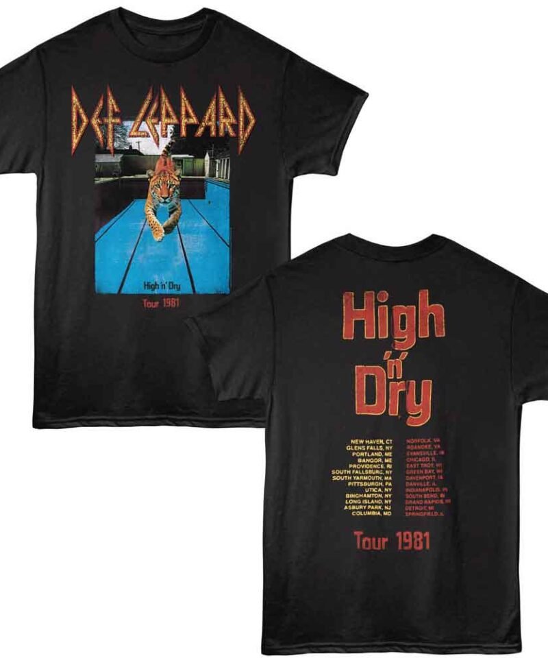 Def Leppard High n Dry 81 Black Front & Back Print T-Shirt