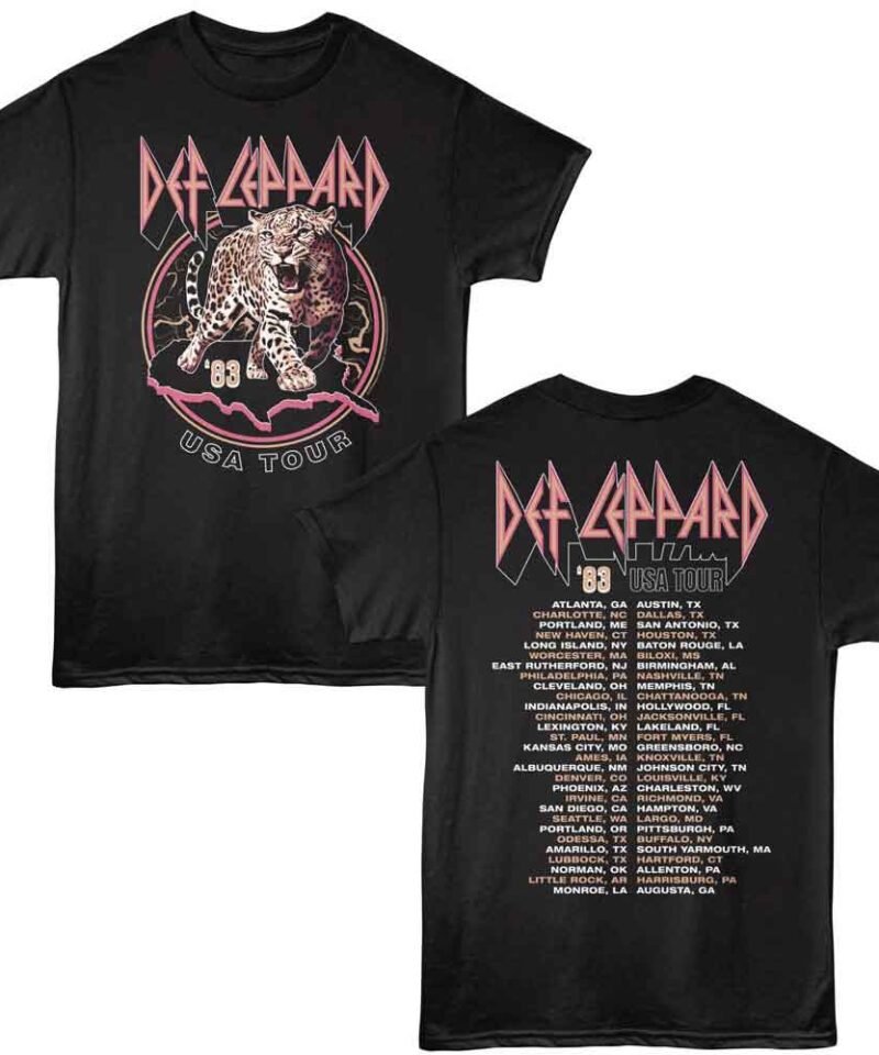 Def Leppard 83 USA Tour Black Front & Back Print T-Shirt
