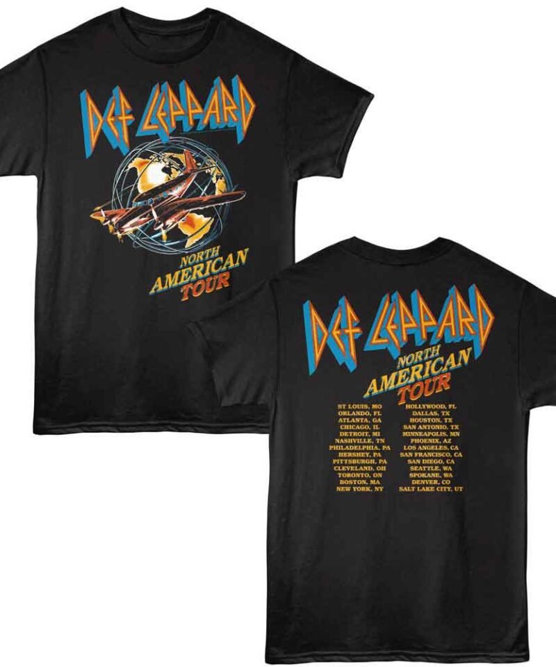 Def Leppard NA Tour Plane Black Front & Back Print T-Shirt