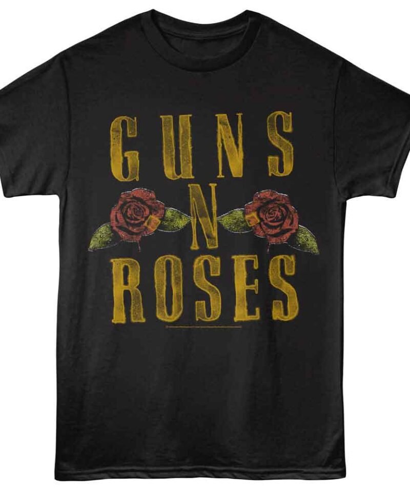 Guns n Roses GNR Logo and Roses Black T-shirt