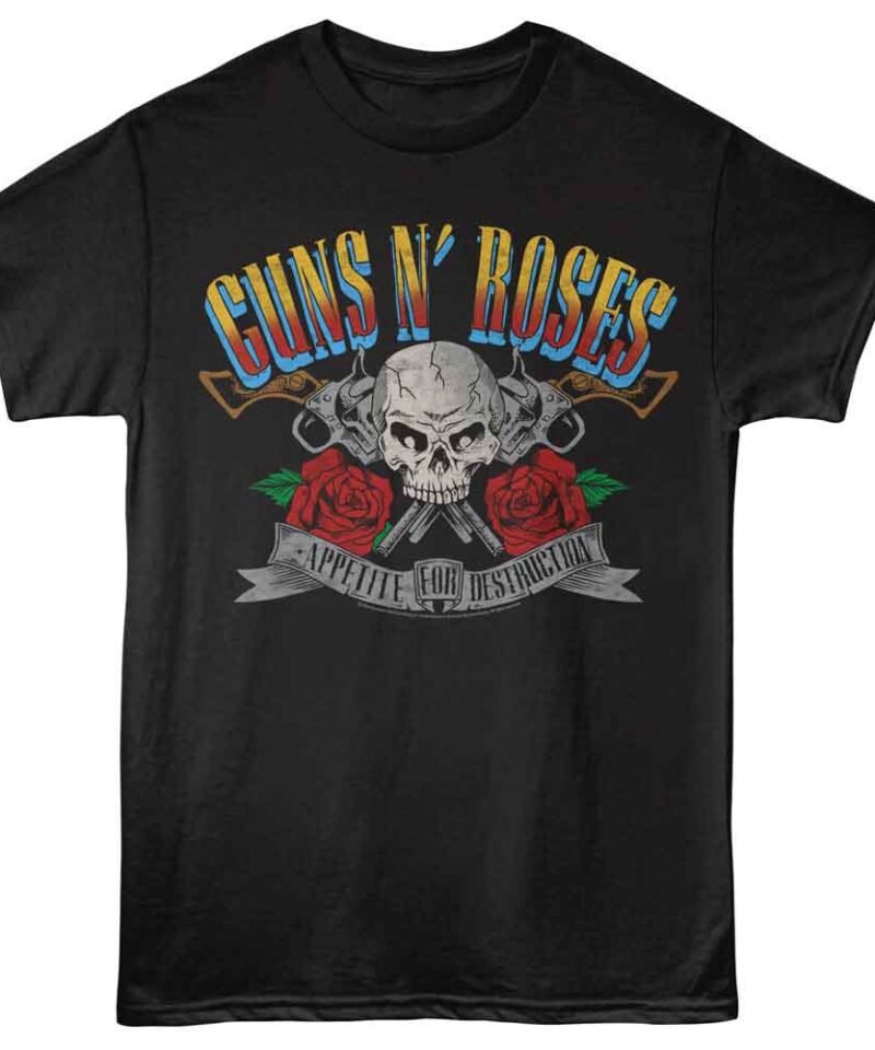 Guns n Roses GNR AFD Pistols and Skull Black T-shirt