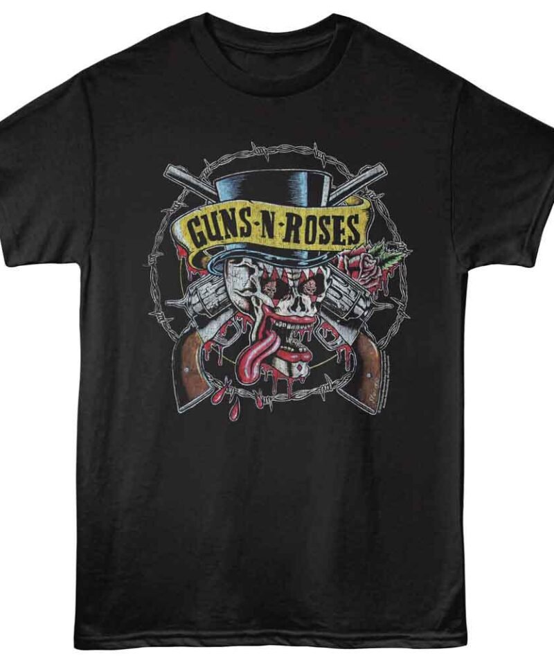 Guns n Roses GNR Clown Skull and Pistols Black T-shirt