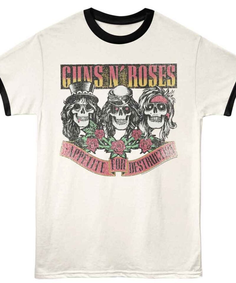 Guns n Roses Appetite Skulls Vintage White Black Ringer T-Shirt