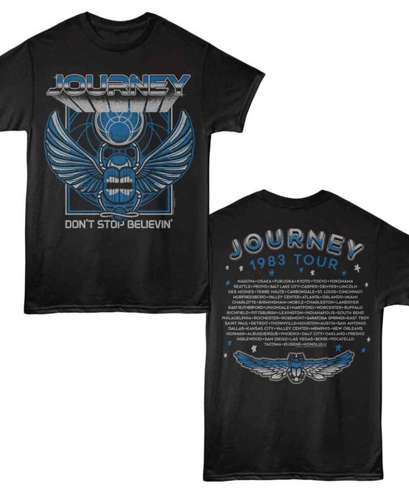 Journey 3D Text Scarab Front and Back Print Black T-Shirt