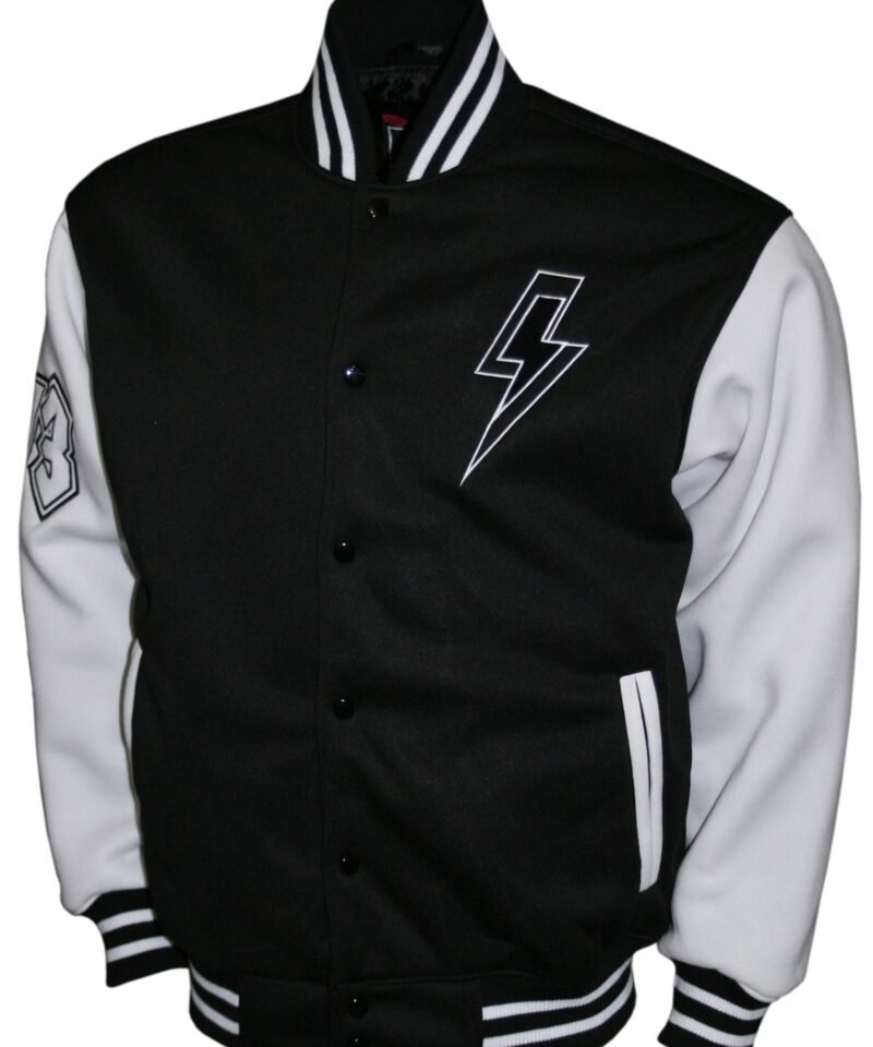AC/DC White & Black Chenille Voltage Logo Varsity Fleece Jacket