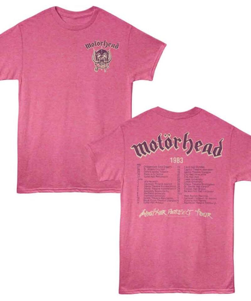 Motorhead Another Perfect Tour Retro Pink Heather Front & Back Print T-Shirt