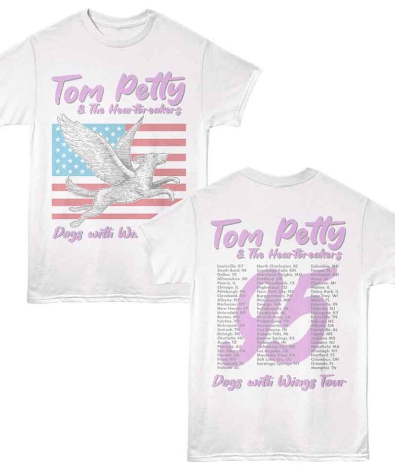 Tom Petty Dogs with Wings Tour White Front & Back Print T-Shirt