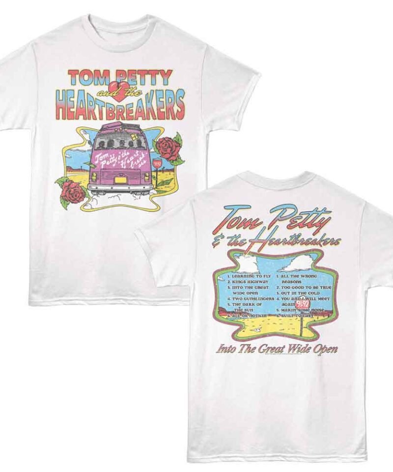 Tom Petty Wide Open Tracklist White Front & Back Print T-Shirt