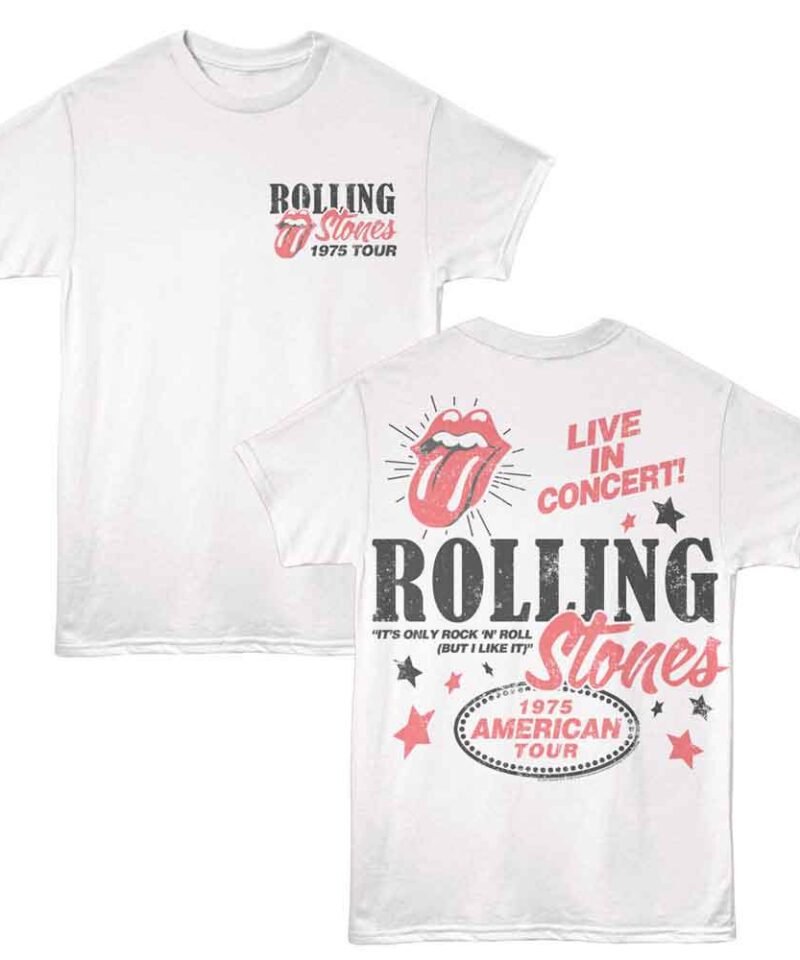 Rolling Stones 1975 American Tour 2-Sided Print White T-Shirt