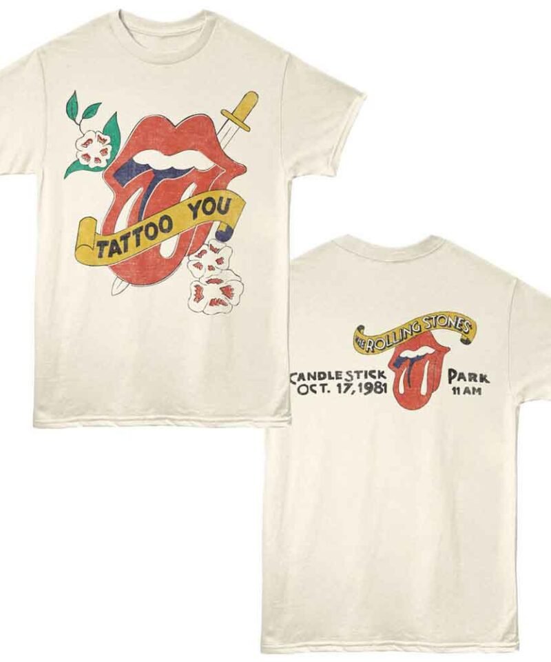 Rolling Stones Tattoo you Natural Front & Back Print T-Shirt