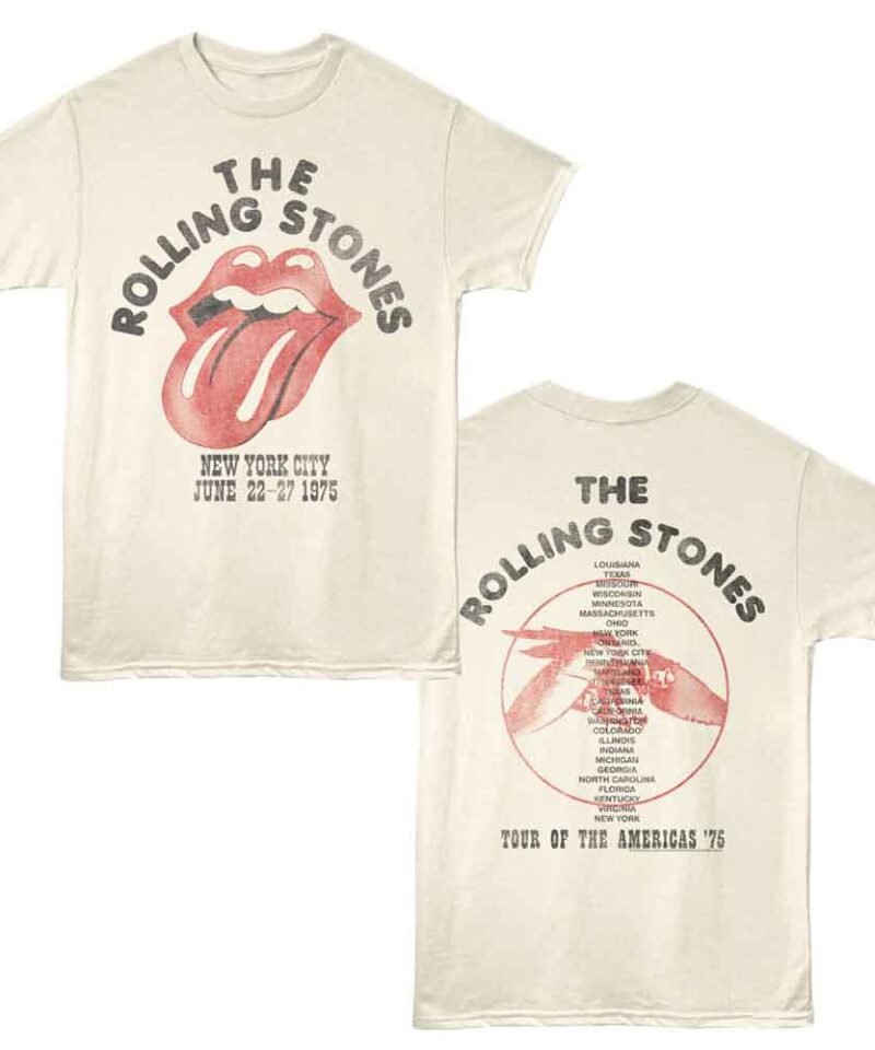 Rolling Stones NYC 1975 Natural Front & Back Print T-Shirt