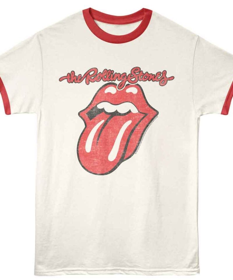 Rolling Stones Tongue Logo Vintage White Rio Red Ringer T-Shirt