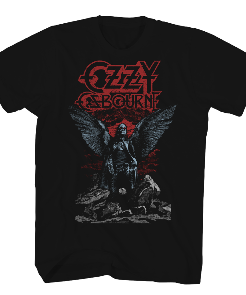 OZZY OSBORNE RAIN ANGEL WINGS BLACK T-SHIRT