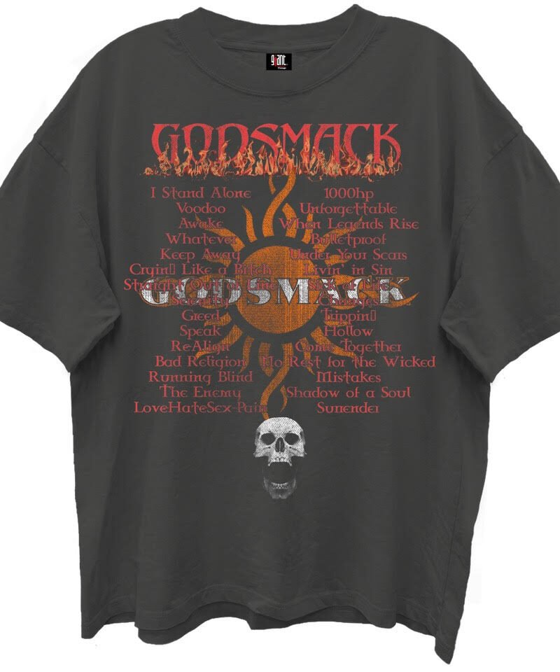 Giant Vintage Godsmack Greatest Hits Play List Vintage Black Enzyme Washed T-Shirt