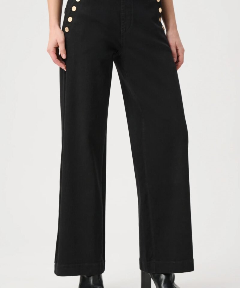 Classic Sailor Button Wide-Leg Jeans- Black