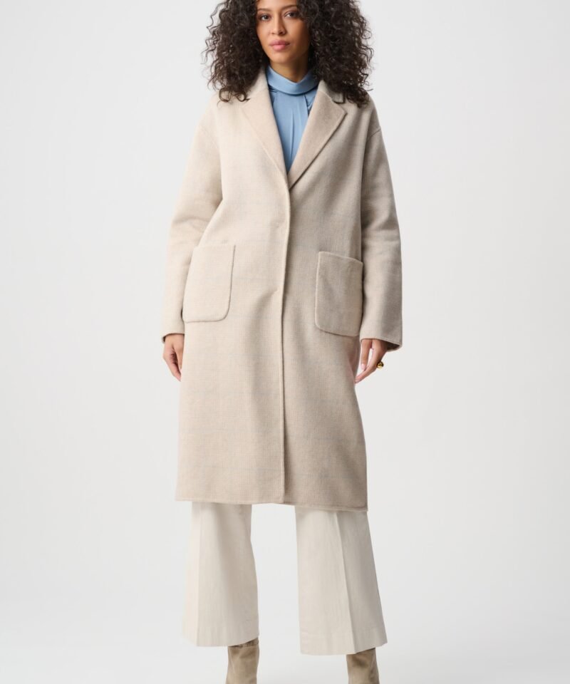 Wool Blend Plaid Reversible Boxy Coat- Oatmeal/Multi