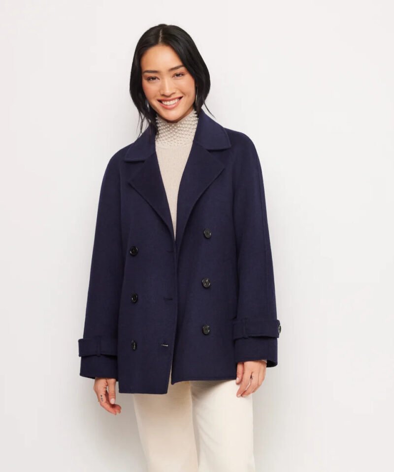 Brushed Double-Breasted Peacoat- Navy