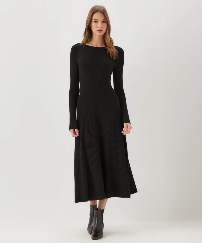 Seamless Sweater Midi Dress- Black