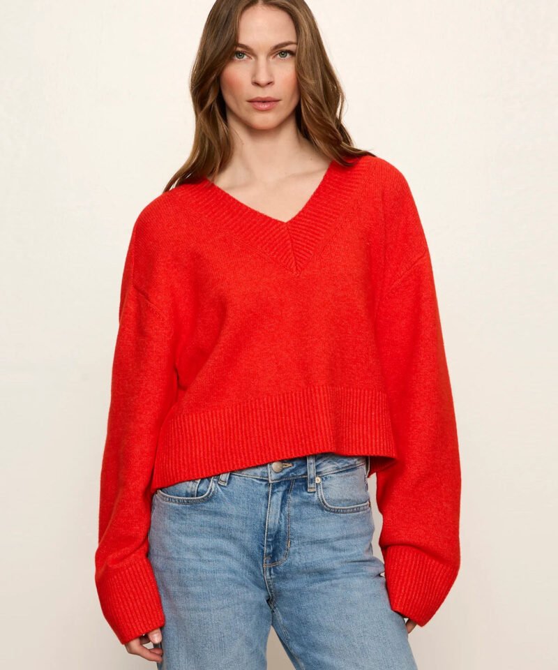 Vanna V-Neck Sweater- Red Hot