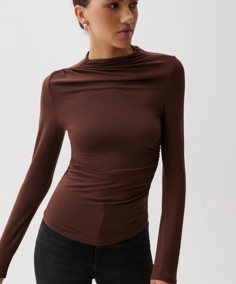 Nathalia Draped Mock Neck Top- Woodland