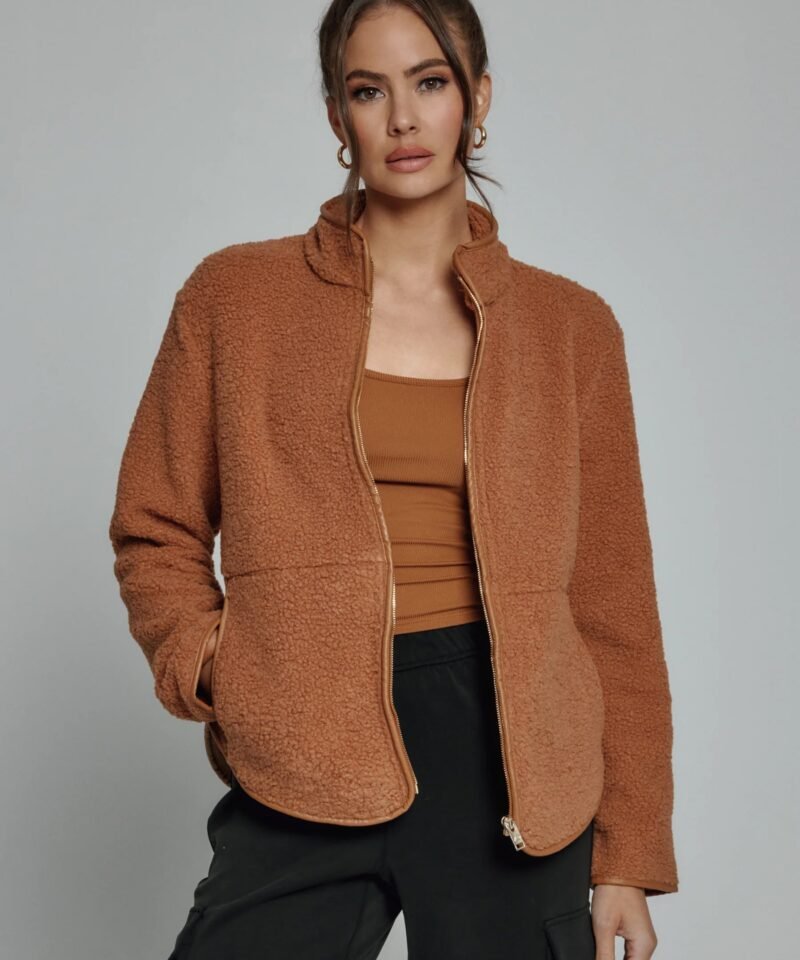 Cozy Full Zip Jacket- Camel