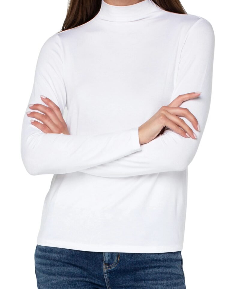 Mock Neck Long Sleeve Knit Top- White