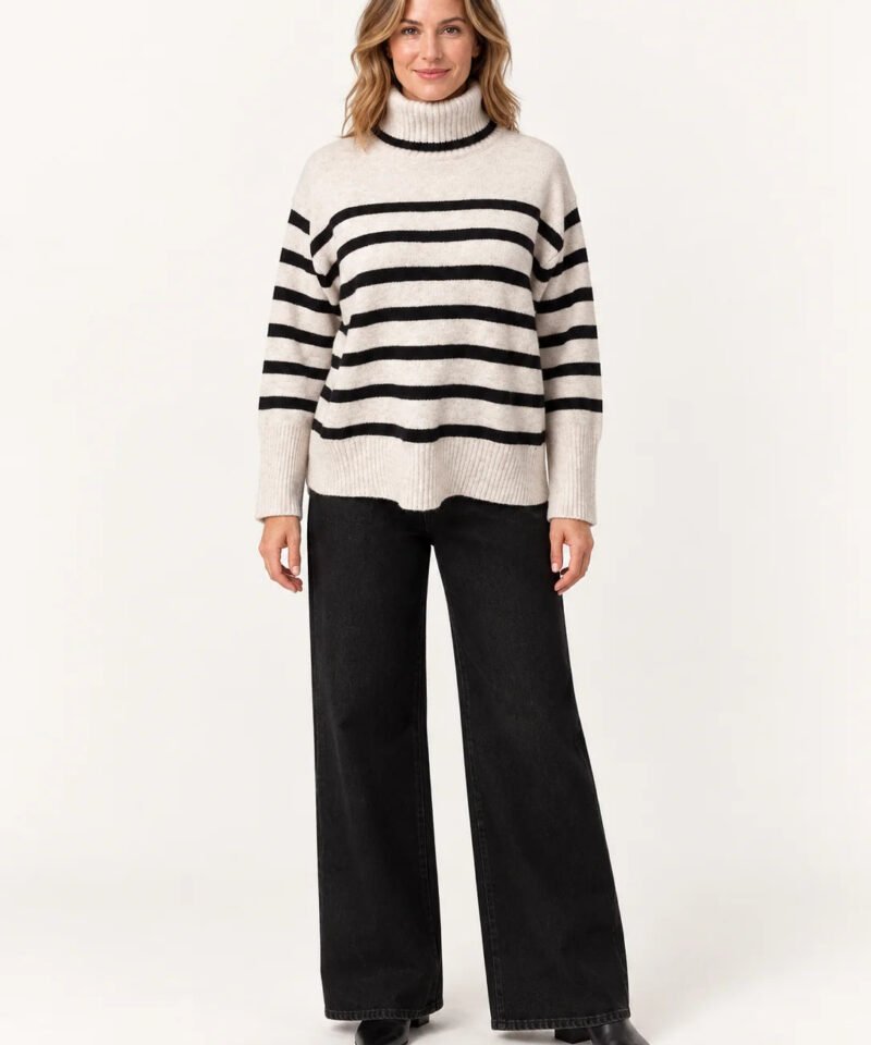 Parley Long Sleeve Turtleneck- Ivory/Black